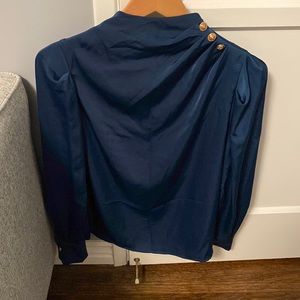 Chic Wish Blouse with  Gold buttons on shoulder